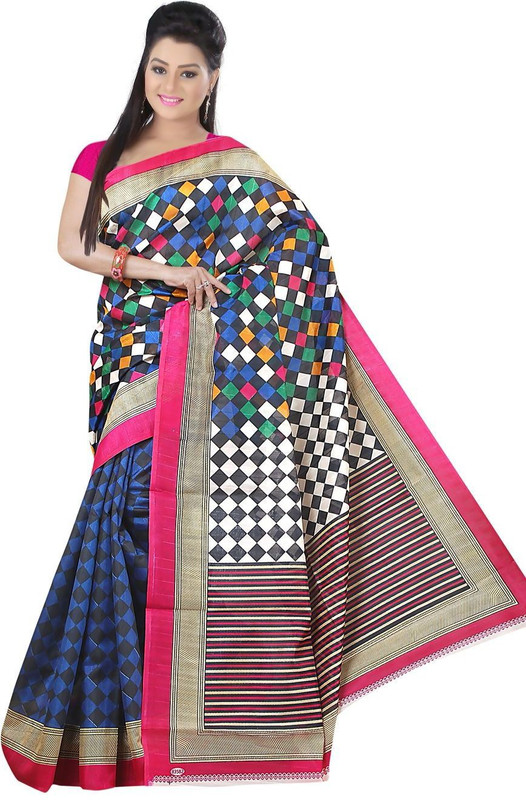 svb sarees Polka Print Assam Silk Bhagalpuri Silk Saree(Beige)