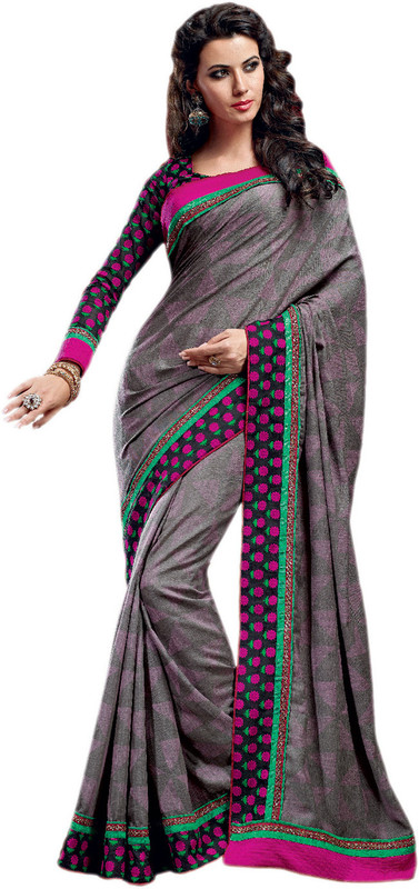 Vishal Solid Fashion Art Silk Saree(Grey)