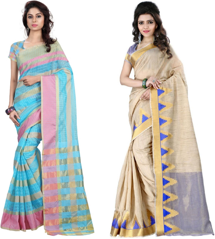 Pari Designer Self Design Fashion Cotton Blend Saree(Pack of 2, Multicolor)