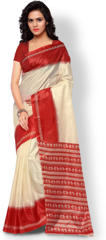 Indrani Printed Bollywood Art Silk Saree(Red, Beige) RS.318 (73.00% Off) - Flipkart