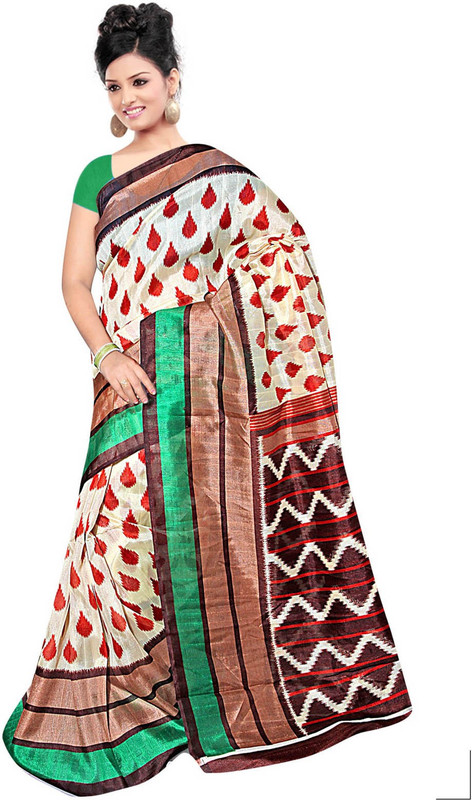 Parisha Printed Daily Wear Art Silk Saree(Multicolor, White)