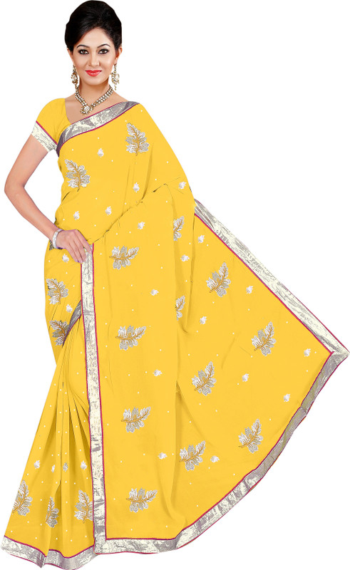 Winza Self Design, Embroidered, Embellished, Solid Fashion Poly Georgette Saree(Multicolor)
