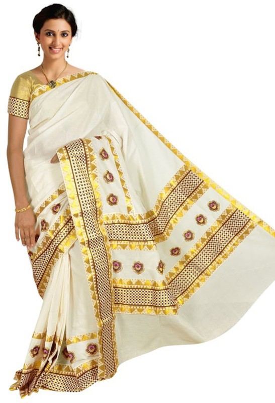 Fashionkiosks Self Design Balarampuram Handloom Cotton Blend Saree(Multicolor)