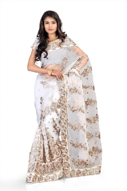 Chirag Sarees Self Design Fashion Net Saree(White) RS.3243 (76.00% Off) - Flipkart
