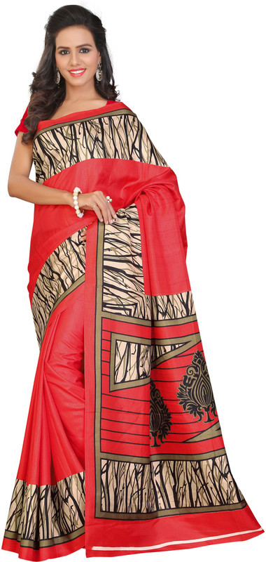 Jiya Self Design, Printed Fashion Poly Silk Saree(Multicolor, Red, Pink)