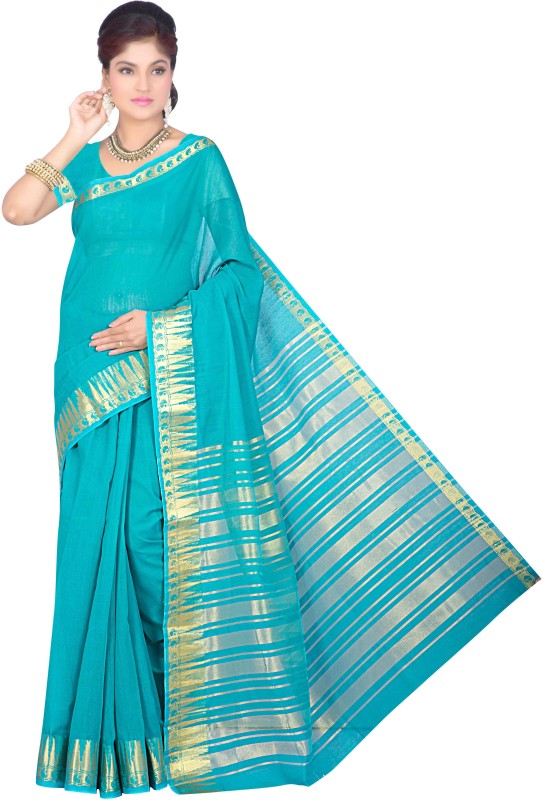 Bhairav Online Self Design Bollywood Silk Cotton Blend Saree(Light Blue)