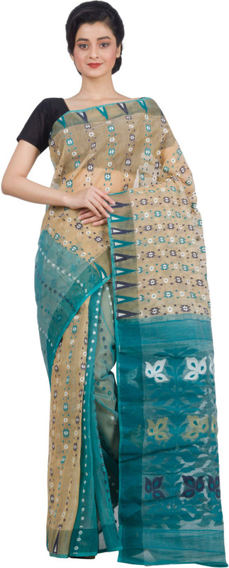 RLBFashion Self Design Jamdani Handloom Silk Cotton Blend Saree(Beige)