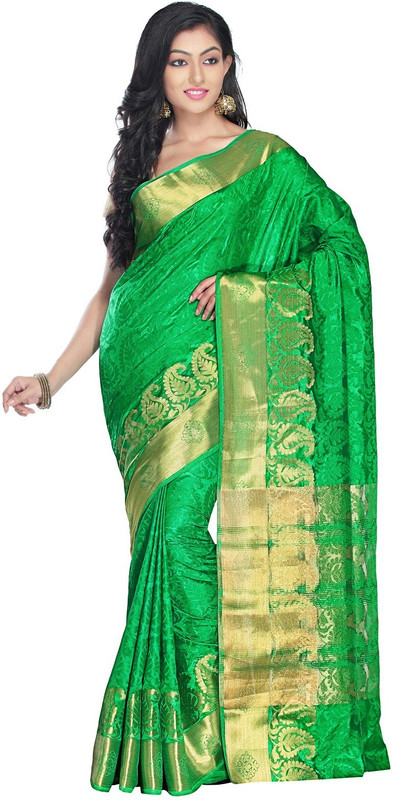 Rachit Self Design Kanjivaram Art Silk Saree(Green)