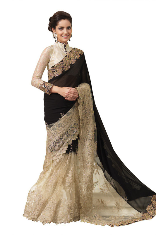 Chirag Sarees Self Design Fashion Georgette Saree(Black) RS.6096 (75.00% Off) - Flipkart