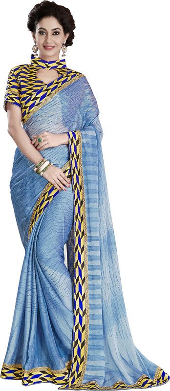 Khoobee Self Design Fashion Chiffon Saree(Light Blue)