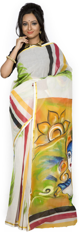 weavers crafts Hand Painted Fashion Cotton Blend Saree(Multicolor)