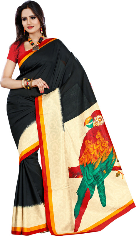 Sunaina Printed Mysore Art Silk Saree(Black)