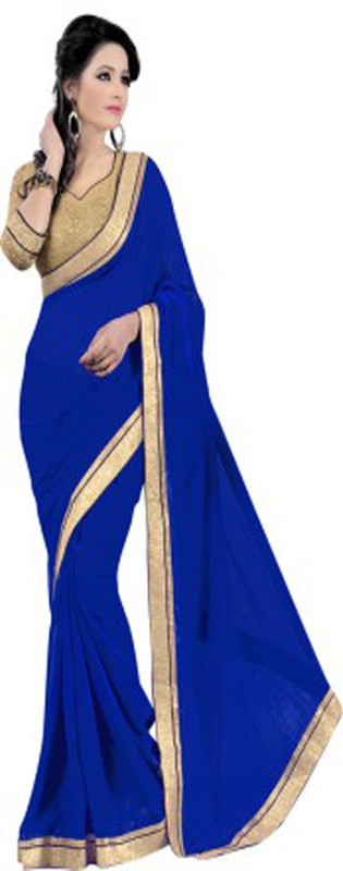 Indrani Solid Fashion Georgette Saree(Blue) RS.499 (77.00% Off) - Flipkart