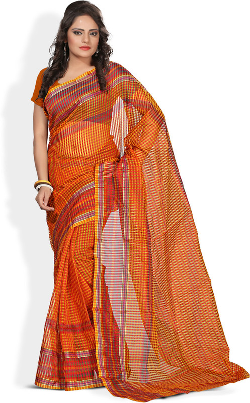 Florence Checkered Fashion Cotton Blend, Tissue Saree(Multicolor)