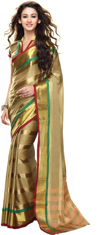 M.S.Retail Striped Fashion Handloom Cotton Saree(Gold) RS.2365 (91.00% Off) - Flipkart