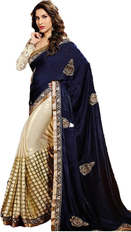 Shoppershopee Embroidered Fashion Velvet Saree(Blue)