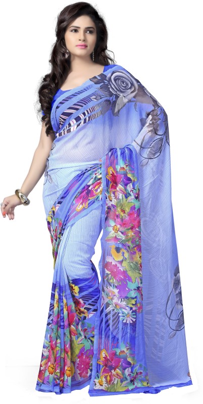 Vaamsi Printed Daily Wear Poly Georgette Saree(Blue)