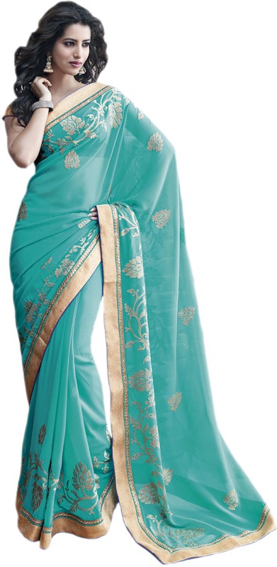 Vishal Printed Fashion Poly Georgette Saree(Light Blue)