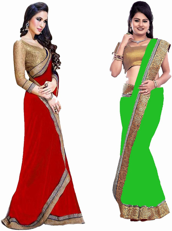 Stylezone Self Design Fashion Chiffon Saree(Pack of 2, Red, Green)