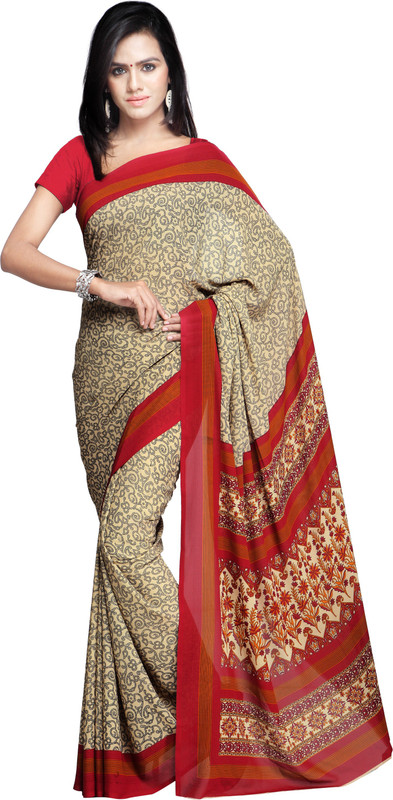Goodfeel Geometric Print Fashion Poly Crepe Saree(Multicolor)