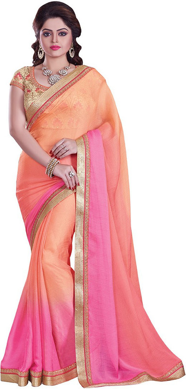 Sati Embroidered Fashion Chiffon Saree(Pink)