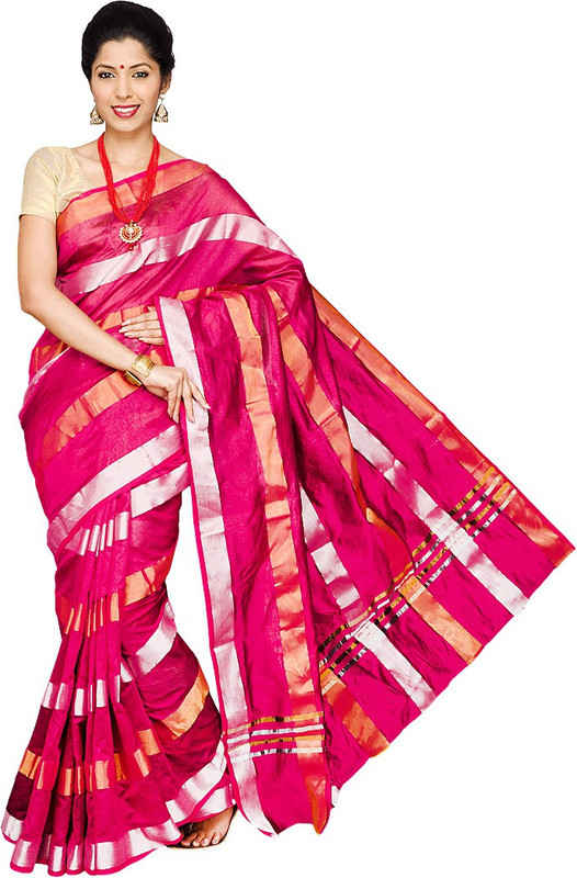 Pavechas Striped Banarasi Silk Cotton Blend Saree(Pink) RS.734 (69.00% Off) - Flipkart