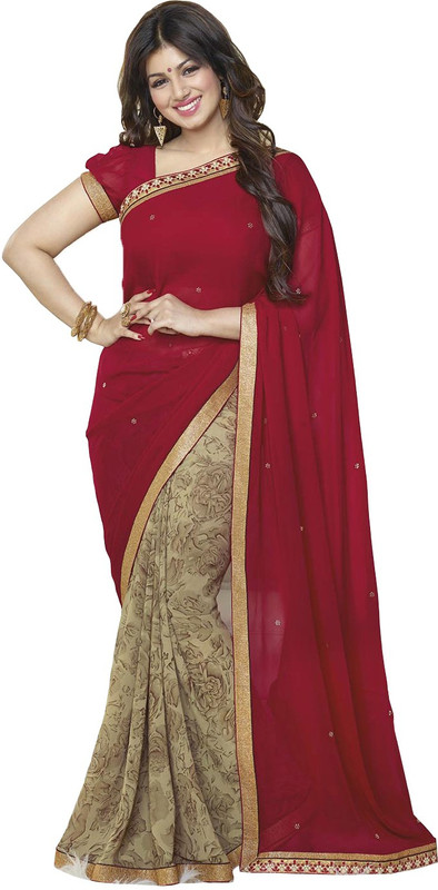 Vandv Shop Printed Fashion Poly Georgette Saree(Pack of 2, Maroon)