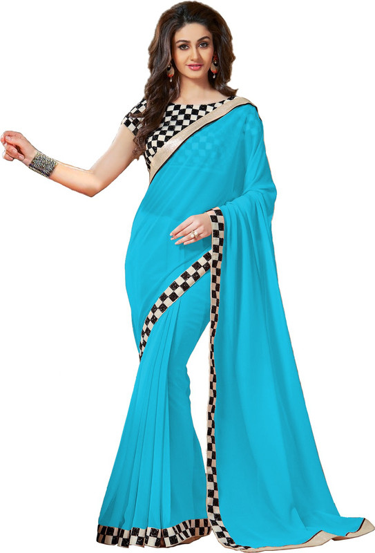 Saumya Designer Self Design Fashion Poly Georgette Saree(Green)