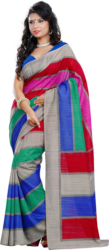 Khushali Self Design, Printed Fashion Art Silk Saree(Multicolor, Blue, Grey)