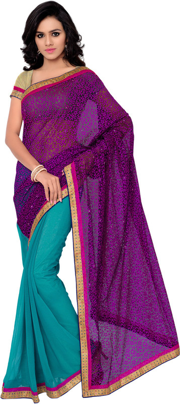 Gunjan Creations Solid Fashion Cotton Blend Saree(Light Blue)
