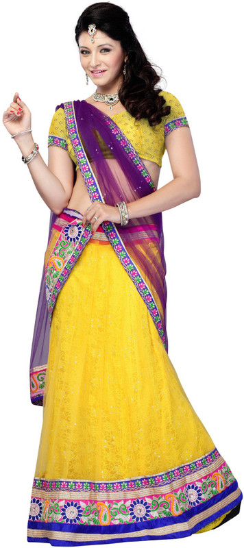 JT International Geometric Print Semi Stitched Lehenga Choli(Blue)