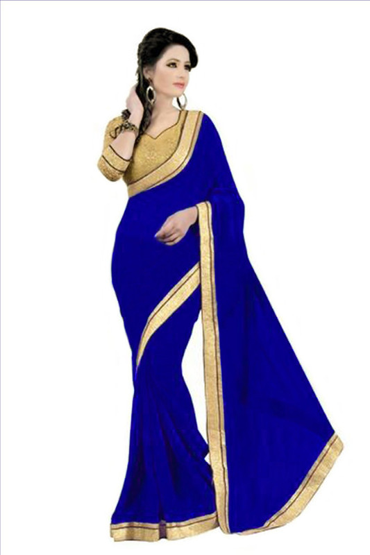 Reya Solid Fashion Georgette Saree(Blue)