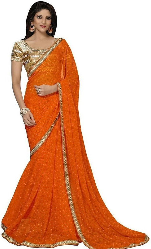 Sarees - Green, Orange & White Sarees - clothing