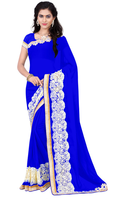 Jiya Embroidered Fashion Poly Georgette Saree(Blue)