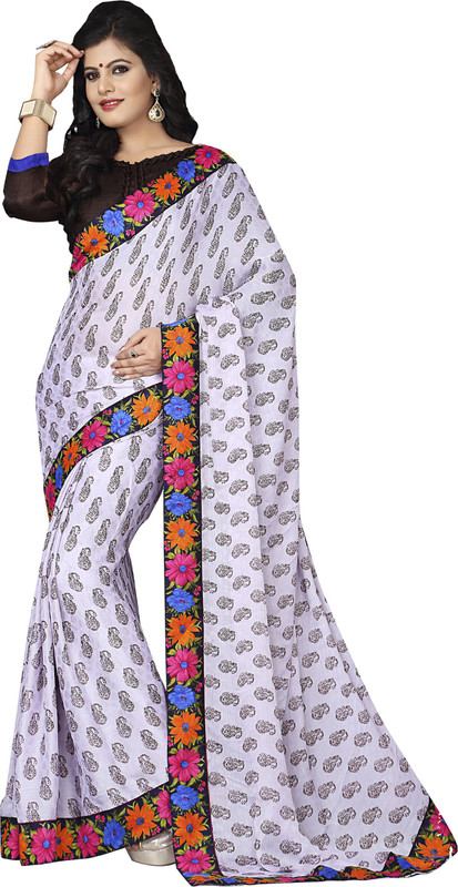 Khushali Self Design, Printed Fashion Satin Blend, Cotton Blend Saree(White, Brown, Black)