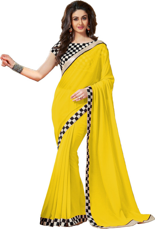 Saumya Designer Self Design Bollywood Poly Georgette Saree(Yellow)