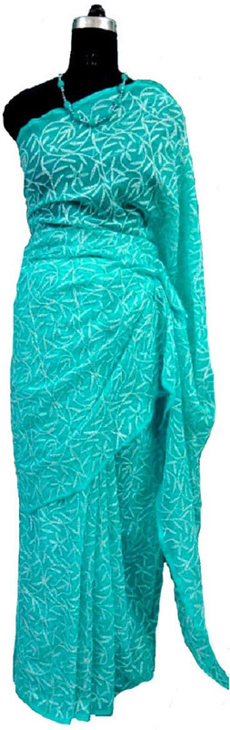 Dream's Designer Embroidered Lucknow Chikankari Poly Georgette Saree(Light Blue)