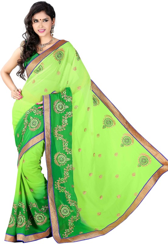 Khoobee Embroidered Fashion Chiffon Saree(Light Green)