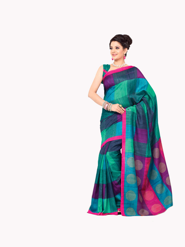 Sunaina Checkered Cotton, Silk Saree(Green) RS.499 (69.00% Off) - Flipkart