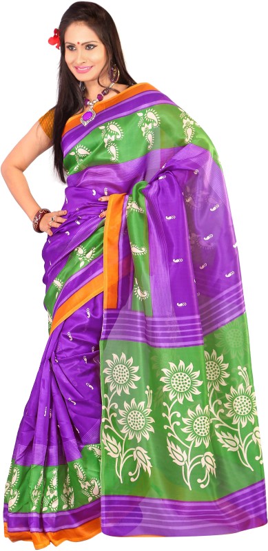 Indrani Printed Fashion Poly Georgette Saree(Purple, Green) RS.1699 (70.00% Off) - Flipkart