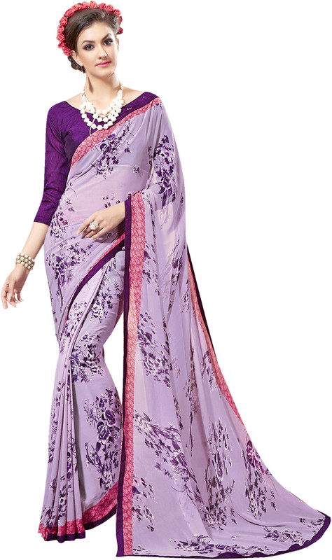 Khushali Self Design, Printed Fashion Poly Georgette Saree(Purple)