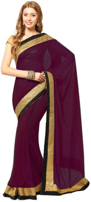 ambe fashion Solid Bollywood Poly Georgette Saree(Brown)