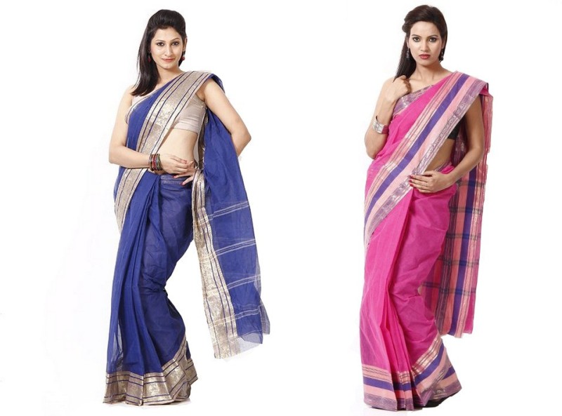 Purabi Woven Tant Handloom Cotton Saree(Pack of 2, Blue, Pink) RS.4849 (70.00% Off) - Flipkart