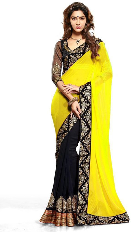 Stylezone Embroidered Bollywood Chiffon Saree(Yellow) RS.3999 (72.00% Off) - Flipkart