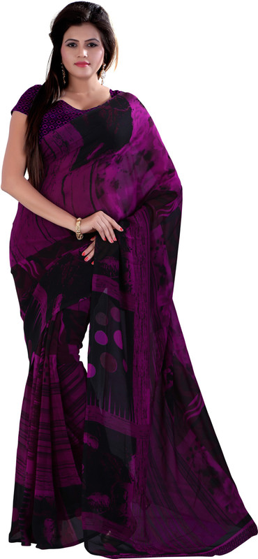 Jiya Self Design, Printed Fashion Poly Georgette Saree(Purple, Black)