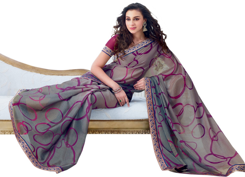 Vishal Printed Fashion Chiffon Saree(Grey)