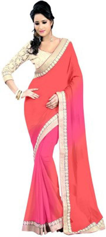 Indrani Embellished Fashion Chiffon Saree(Pink) RS.499 (83.00% Off) - Flipkart