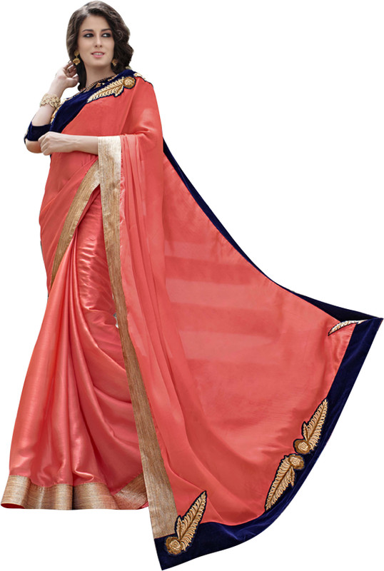 Manthan Embroidered Fashion Chiffon Saree(Pink)