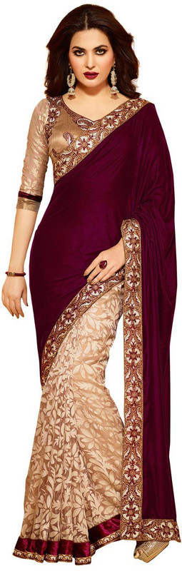 Aksh Fashion Embroidered, Solid Fashion Velvet Saree(Brown, White) RS.2699 (72.00% Off) - Flipkart