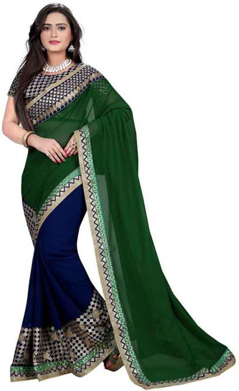 ambe fashion Embroidered Bollywood Poly Georgette Saree(Green)